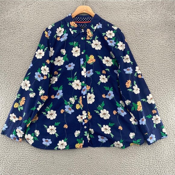 Talbots Tops - Talbots Shirt Women Extra Large Petite Blue Floral Button Collar Long Sleeve NWT